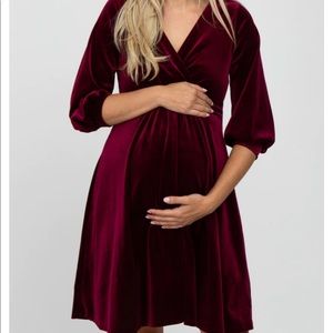 Pinkblush velvet wrap front maternity dress